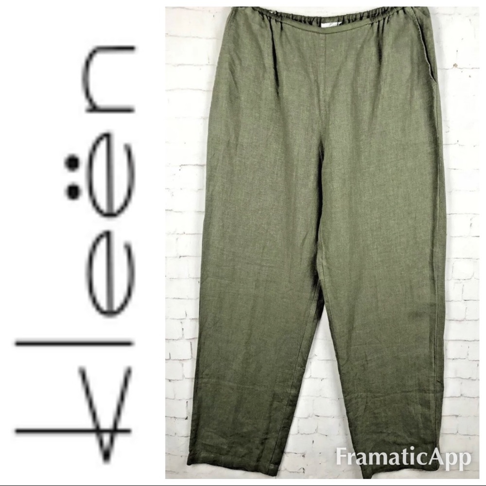 kleen linen cypress green pants loose boxy